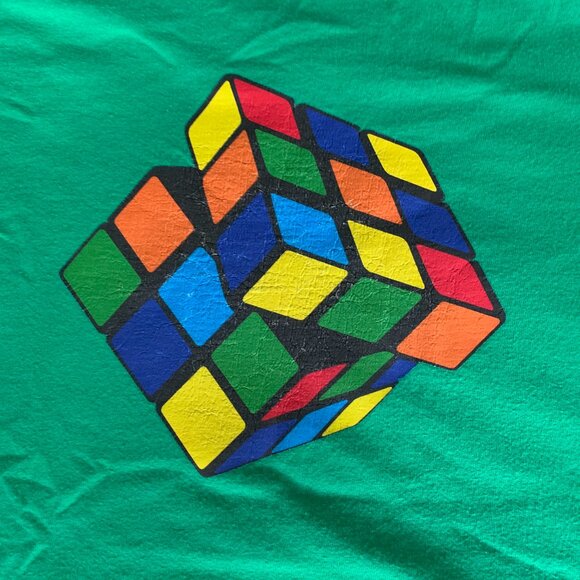 Rubik's Cube Kelly Green Graphic Short Sleeve Casual Tee T-Shirt - Picture 1 of 8